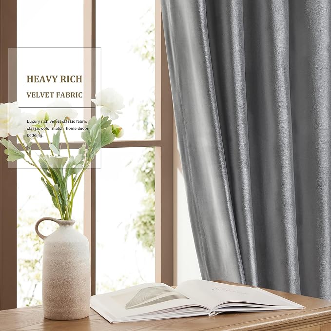BULBUL Velvet Grey Blackout Curtains 102 inch Long - Image 5