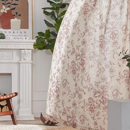 jinchan Red Floral Linen Curtains 108 Inch Farmhouse Back Tab 2 Panels | Light - Image 6