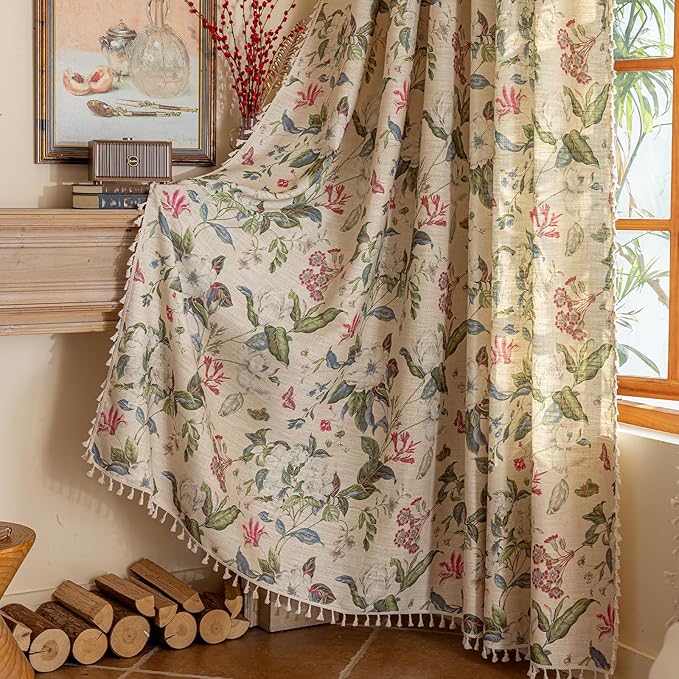 ENJOYBRIDAL Floral Curtains 63 Inch Long Living Room Boho Drapes Short Bedroom - Image 2