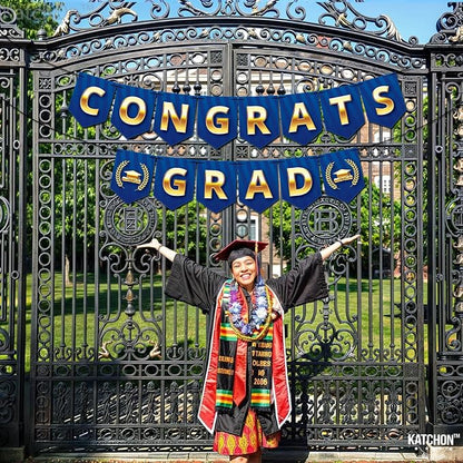 KatchOn Blue and Gold Congrats Grad Banner 10 Feet, Grad Party Decorations | No - Image 6