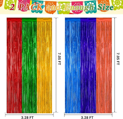 ZATAYE 2 Pack Mexican Color Fiesta Foil Curtain Streamer Decorations | Mexican - Image 2