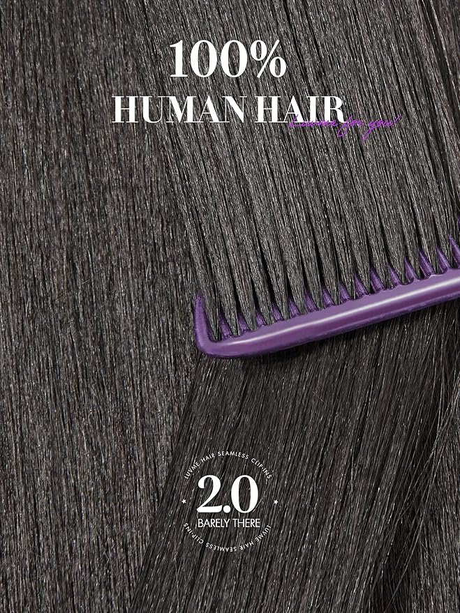 LUVME Invisible Clip in Hair Extensions, Yaki Straight Real Human Hair 14 Inch 2 Pack 220g 12pcs Clip ins Hair Extensions Natural Black for Women