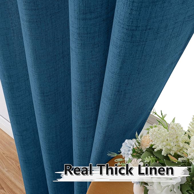 Tollpiz Short Linen Curtain Living Room Rod Pocket Semi Sheer Curtains Burlap - Image 3