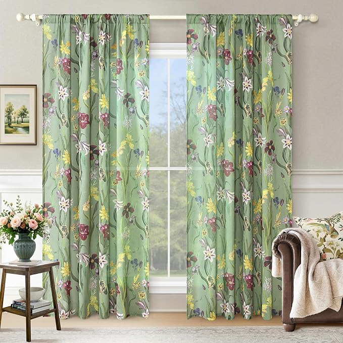 Schweek Floral Curtains 84 Inches Long 2 Panels by Schweek