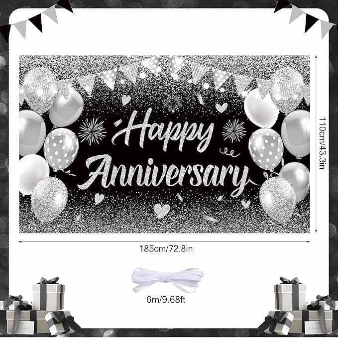 Black Silver Happy Wedding Anniversary Banner - Image 2