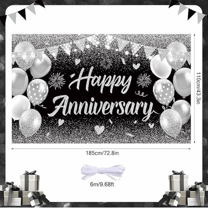 Black Silver Happy Wedding Anniversary Banner - Image 2