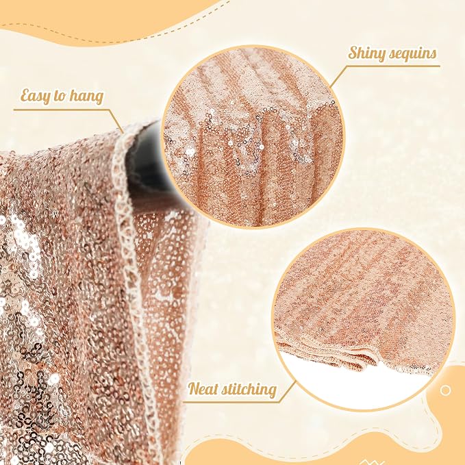 PartyDelight Rose Gold Sequin Backdrop Curtains 5x10ft 2 Sparkly Panels | 4 - Image 2