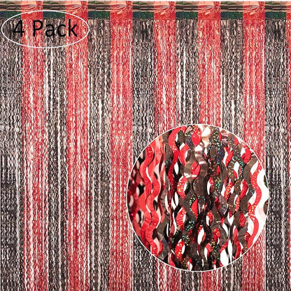 4 Pack 3.3x6.6 ft Red and Black Foil Fringe Backdrop Curtains - Image 2