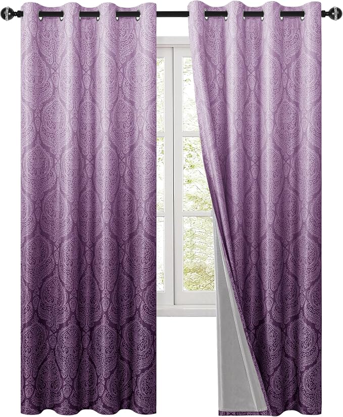 DWCN 100% Blackout Curtains for Bedroom 63 Inch Long- Double Layers Damask - Image 9