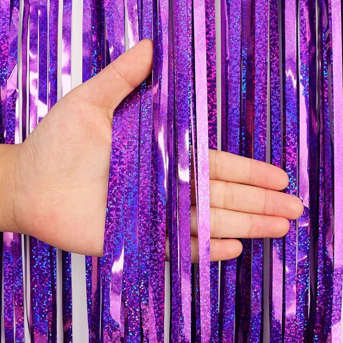 Purple Tinsel Foil Fringe Curtain Backdrop, 2 Pack Metallic Glitter Curtains - Image 6