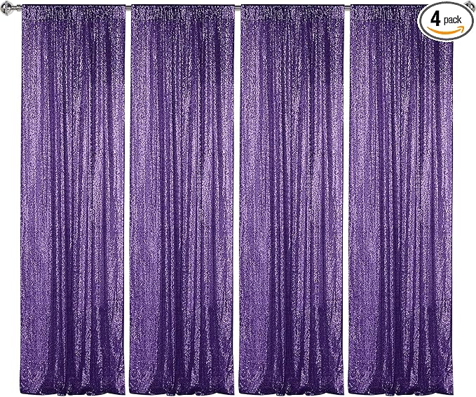 Sugargirl Purple Sequin Backdrop Curtain 4 Panels 2FTx8FT Glitter Purple by Sugargirl
