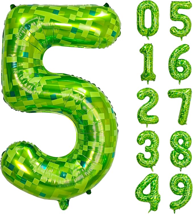 40 inch giant Green pixel miner game number 5 balloon | Large mining theme foil by Exquisitehighqualitypartydecorationstomeetyoureveryneed%EF%BC%81
