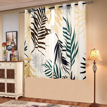 SUBRTEX Boho Leaf Printed Curtains 63 inch Long 2 Panels, Room Darkening by Subrtex