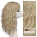 Nnzes Short Wavy Bob Wig with Bangs for Women Shoulder Length Curly Blonde Synthetic Heat-Resistant Fiber Hair for Daily & Party Use