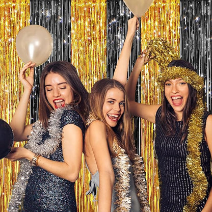 2Pack Black Gold Metallic Tinsel Foil Fringe Curtains, Door Streamers Photo - Image 6