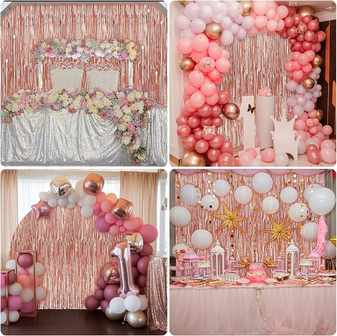 Crosize 4 Pack Rose Gold Party Streamers Backdrop, 3.3 x 9.9 ft | Tinsel Foil - Image 7