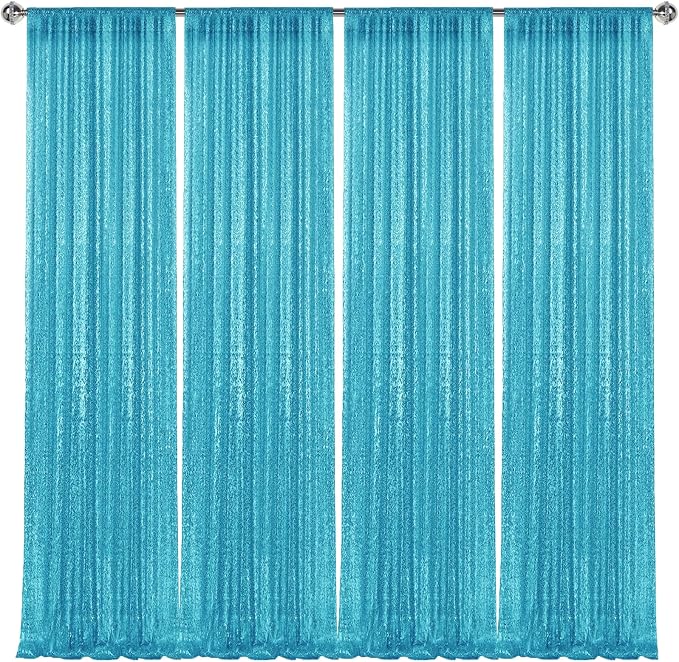 2×8FT-4PCS Turquoise Sequin Backdrop Curtains Panels, Photography Backdrop - Image 8