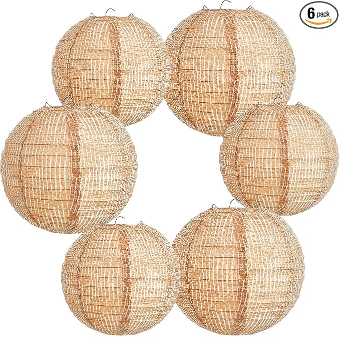 6 Pcs Print Burlap Paper Lanterns Round Chinese Paper Lanterns Farmhouse Boho by Hortsun