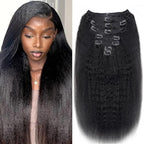28 Inch Kinky Straight Clip In Hair Extensions Real Human Hair Kinky Straight Clip Ins #1B Natural Color Clip on Hair Extensions 8pcs with 18Clips Per Set 120g