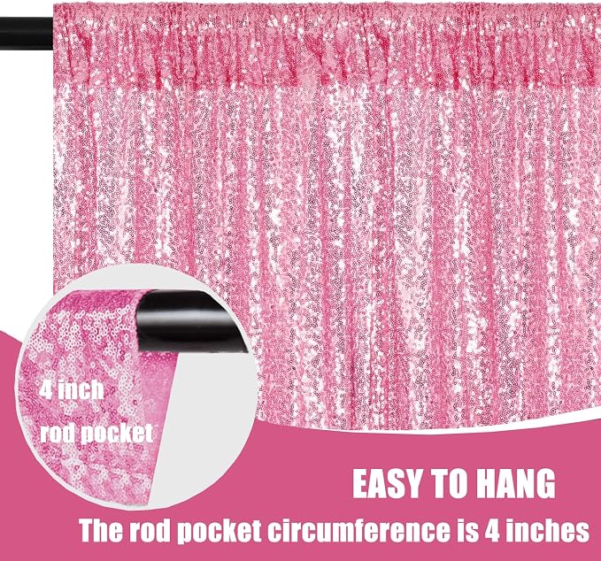 Pink Sequin Backdrop Curtains 2Panel 2x8ft - Image 3
