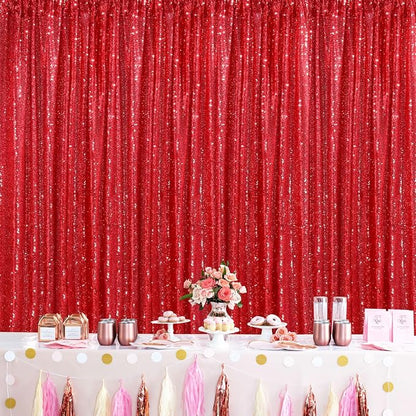 Red Curtains Birthday Sequin Backdrop, 3 Pack 2ft x 8ft Party Background | - Image 7