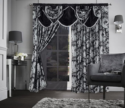 GLORY RUGS Jacquard Luxury Window 2 Panel Set Black Curtain - Image 3