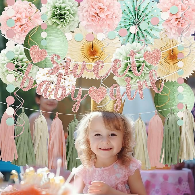Sage Green and Blush Pink Baby Shower Decorations - Image 7