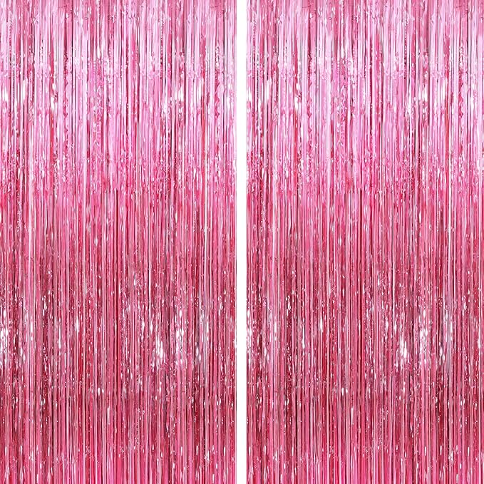GCB 2 Pack Glitter Foil Curtain Pink Backdrop Streamers Metallic Tinsel Fringe by GCBPartyDecorations