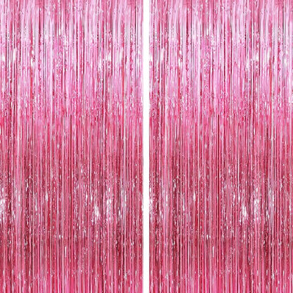 GCB 2 Pack Glitter Foil Curtain Pink Backdrop Streamers Metallic Tinsel Fringe by GCBPartyDecorations