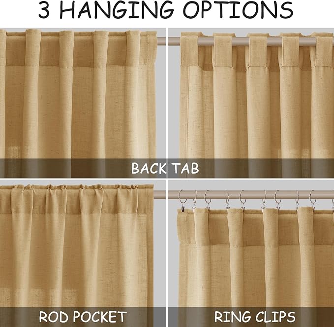 Gold Yellow Linen Curtains 84 Inch Length 2 Panels Set - Image 2