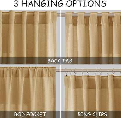 Gold Yellow Linen Curtains 84 Inch Length 2 Panels Set - Image 2