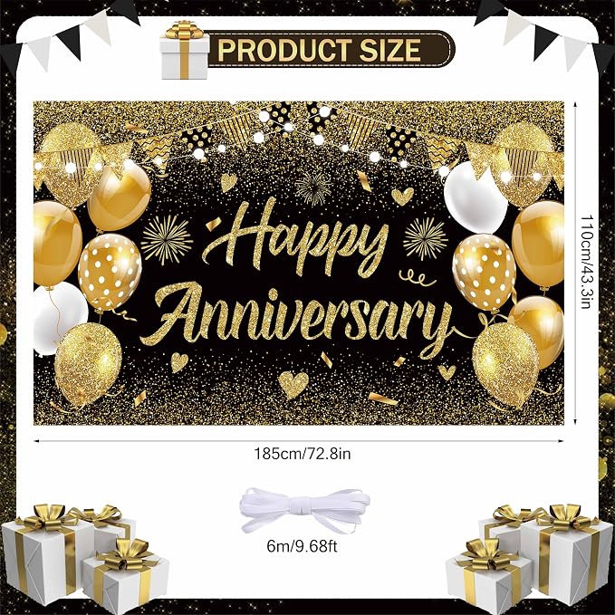 Black Gold Happy Wedding Anniversary Banner - Image 2
