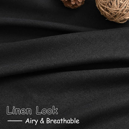 Black Short Linen Textured Curtains 40 Inches Long 2 Panels Set - Image 2