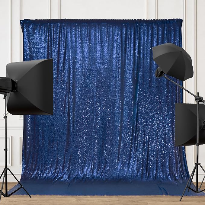 PartyDelight Navy Blue Sequin Backdrop 6x6ft Sparkly Photo Curtain | 4 Inch Rod - Image 6