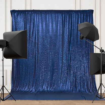 PartyDelight Navy Blue Sequin Backdrop 6x6ft Sparkly Photo Curtain | 4 Inch Rod - Image 6