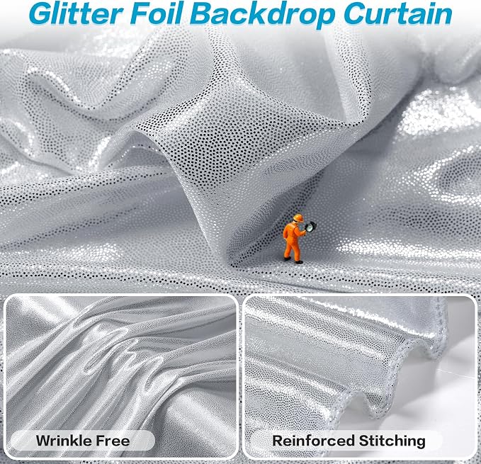 gogoparti Silver Backdrop Curtain 5x12FT 1 Panel Metallic Shine Fabric - Image 4