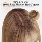 starluck Human Hair Toppers for Women Real Human Hair With Bangs 4 * 5.5 inch Base 12 inch SilkHug Topper for Women with Thinning Hair Cover Grey Roots(Ombre Light Brown)