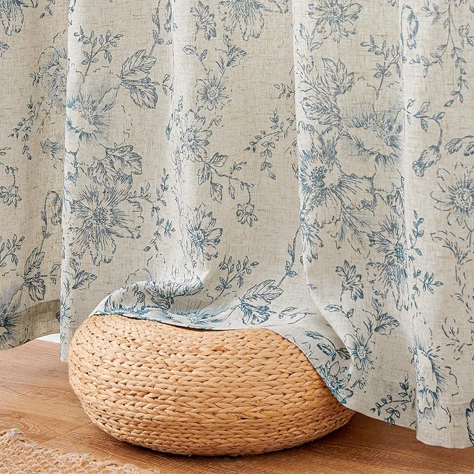 jinchan Floral Linen Curtains Lined 108 Inch Farmhouse Back Tab 2 Panels | - Image 8