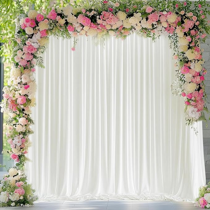 Ivory Backdrop Curtain for Wedding Parties Backdrop Drapes 10x10FT | Wrinkle by Wokceer