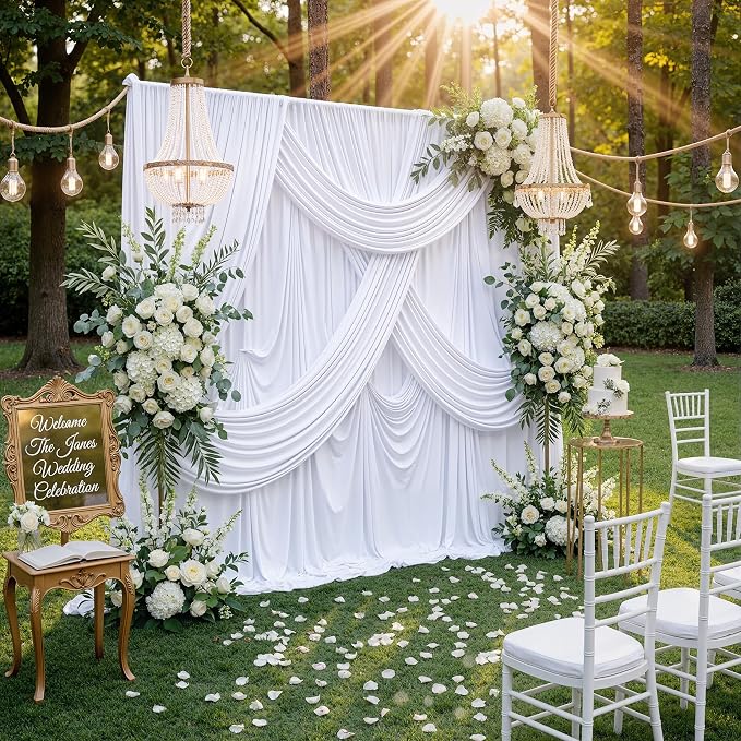 50ft x 8ft Wrinkle Free White Backdrop Curtains - Image 7
