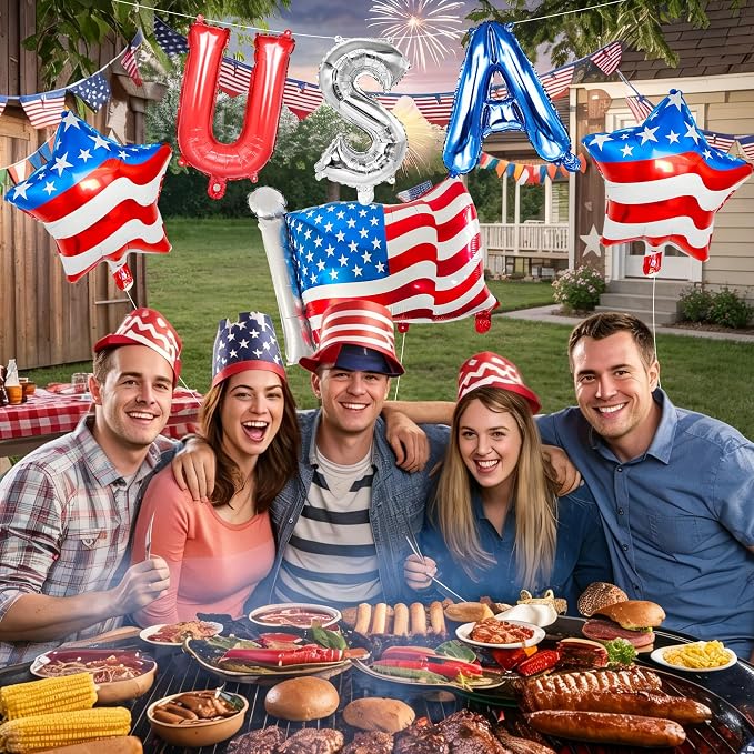 4th of July Decorations USA Letter Balloons Red Silver Blue - Image 2