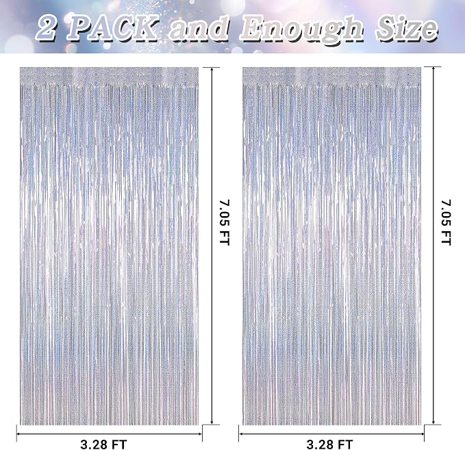 ZATAYE 2 Pack Glitter Silver New Years Eve Foil Curtain Decorations | Glitter - Image 2