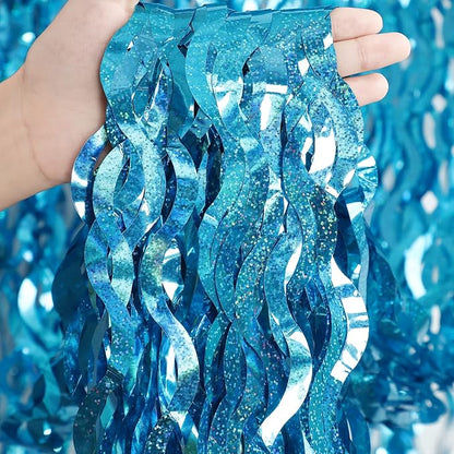 CYLMFC 3 Pack 3.3 ft x 6.6 ft Teal Foil Fringe Curtains - Image 2