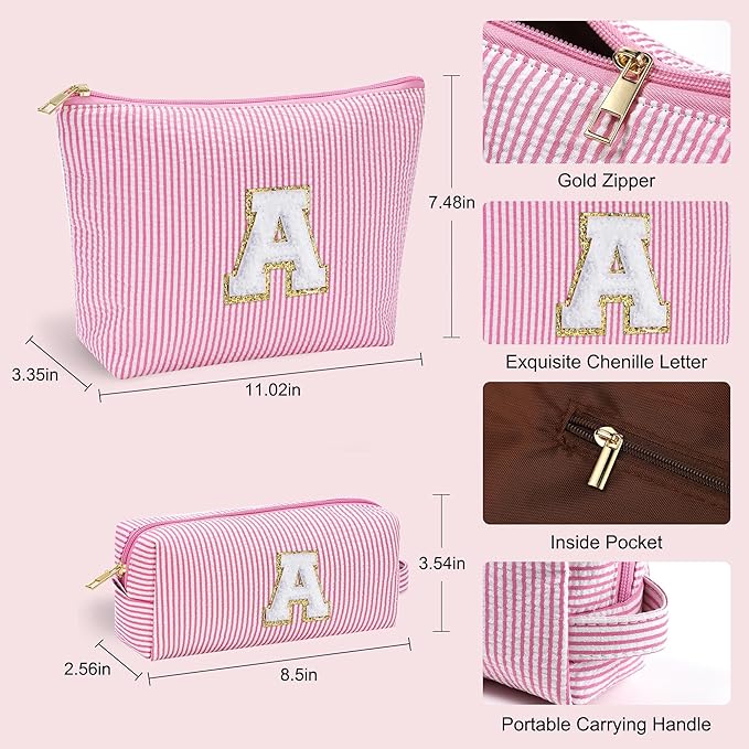 YOOLIFE Christmas Gifts for Women Teens Girls - Stocking Stuffers for Teen Girls Initial Makeup Bag | Cosmetic Travel Toiletry Bag | 9 10 11 12 13 14 15 Years Old | Teen Girl Gifts Trendy Stuff Pink A