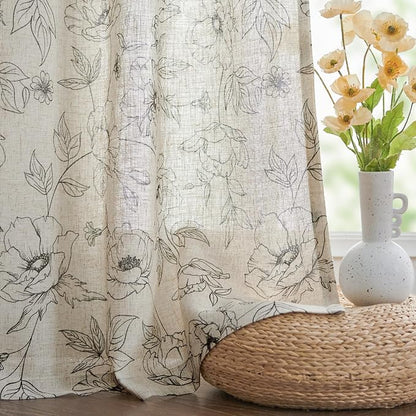 jinchan Linen Floral Curtains for Living Room 84 Inch Length Grey Flower - Image 7