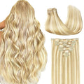 GOO GOO Clip in Hair Extensions Real Human Hair, Remy Human Hair Extensions Clip ins for Women, Natural Human Hair, 20inch 120g 7Pcs, 18D/22F Dirty Blonde Highlights