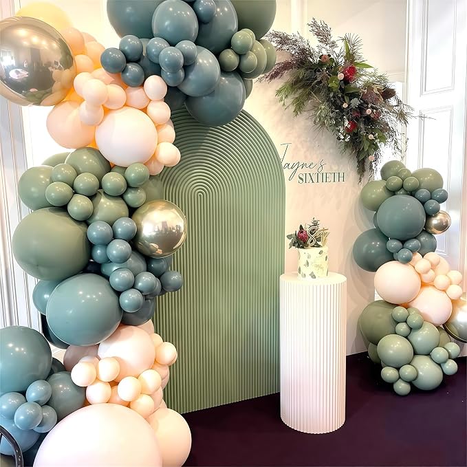 Dusty Sage Green Blue Gold Balloon Garland Kit - Image 5