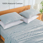 JELLYMONI 100% Natural Cotton Striped King Pillowcases Set, 2 Pack White and Grayish Blue Stripes Pattern Printed Pillow Covers with Envelope Closure(Pillows are not Included)