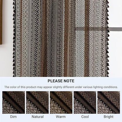 WAZZIO Boho Lace Curtains 63 Inches 2 Panel, Light Filtering Privacy Tassel & - Image 9