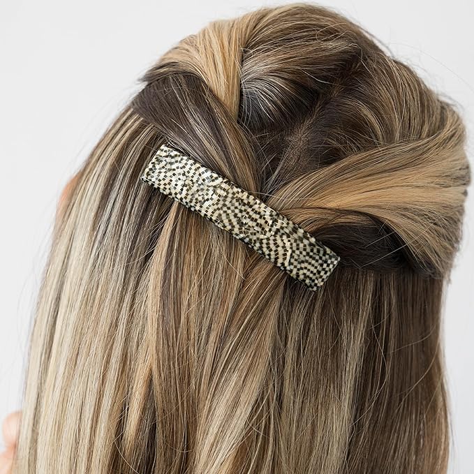 Silver Hair Barrette for Thin Hair, Classic Rectangle French Barrette for Women, Lightweight and Comfortable, Strong Hold, Opera Silver | France Luxe